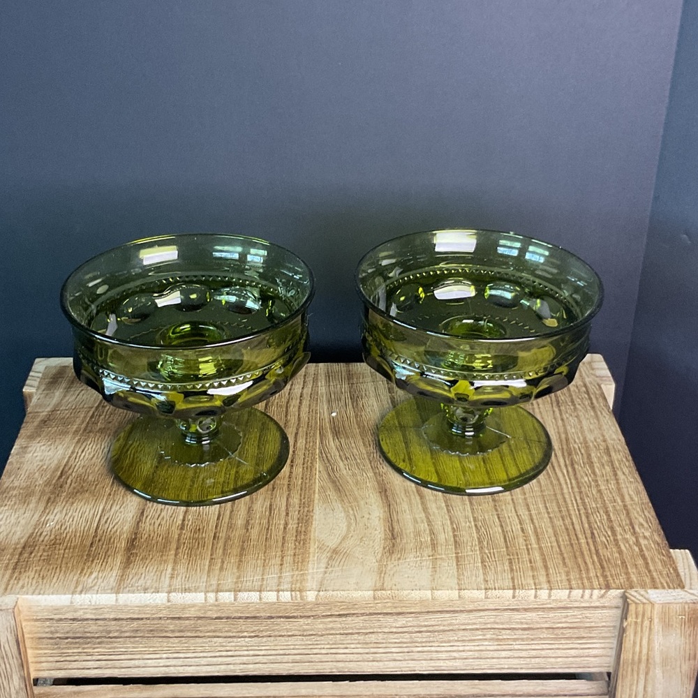 Indiana Glass Kings crown Thumbprint footed